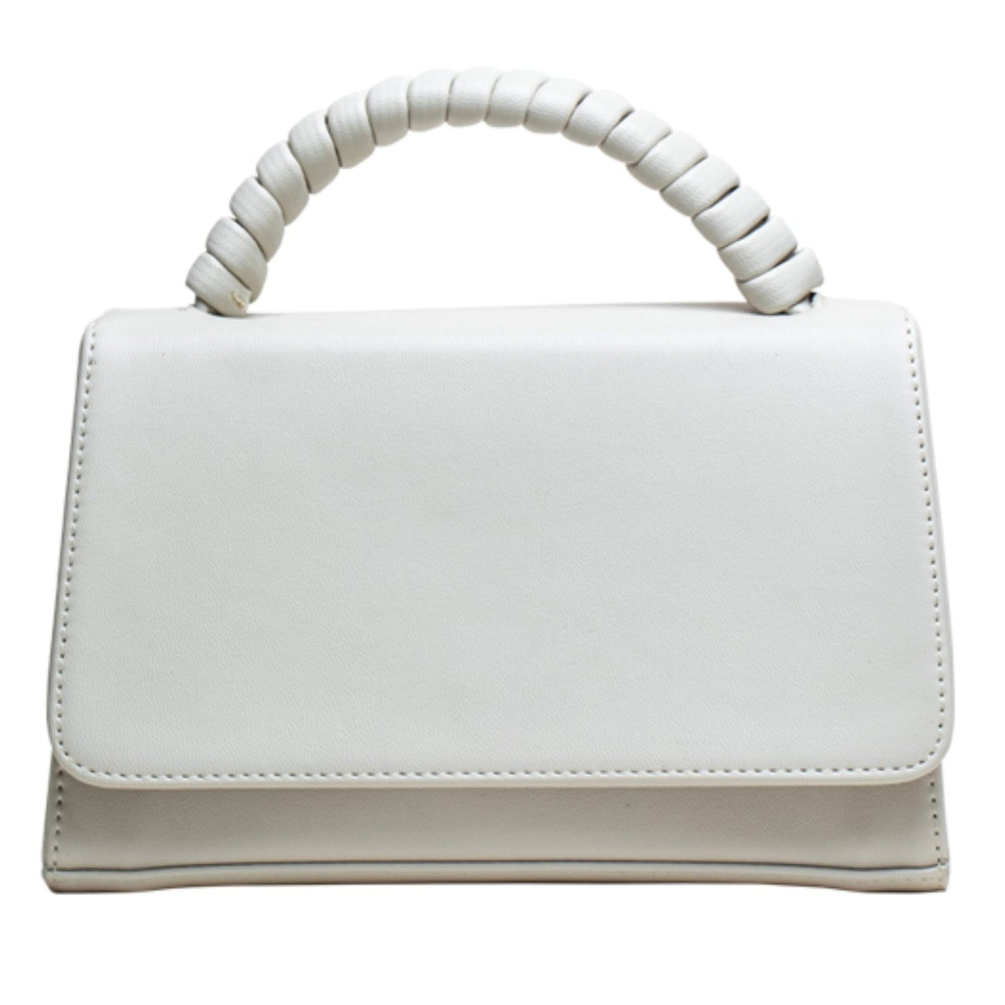MVLUCKY - MVLUCKY - Oyster-White Vegan Leather Paris Clutch With Beaded Handle, buy at DOORS NYC