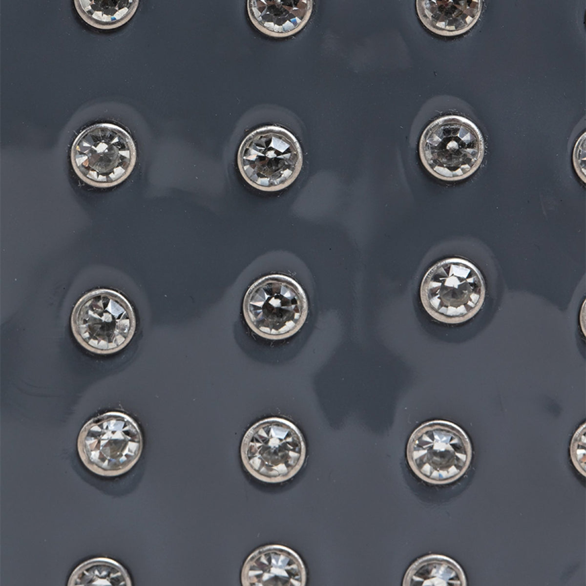 MVLUCKY - Grey Patent Leather Crescent Ycm Clutch With Crystals, buy at DOORS NYC