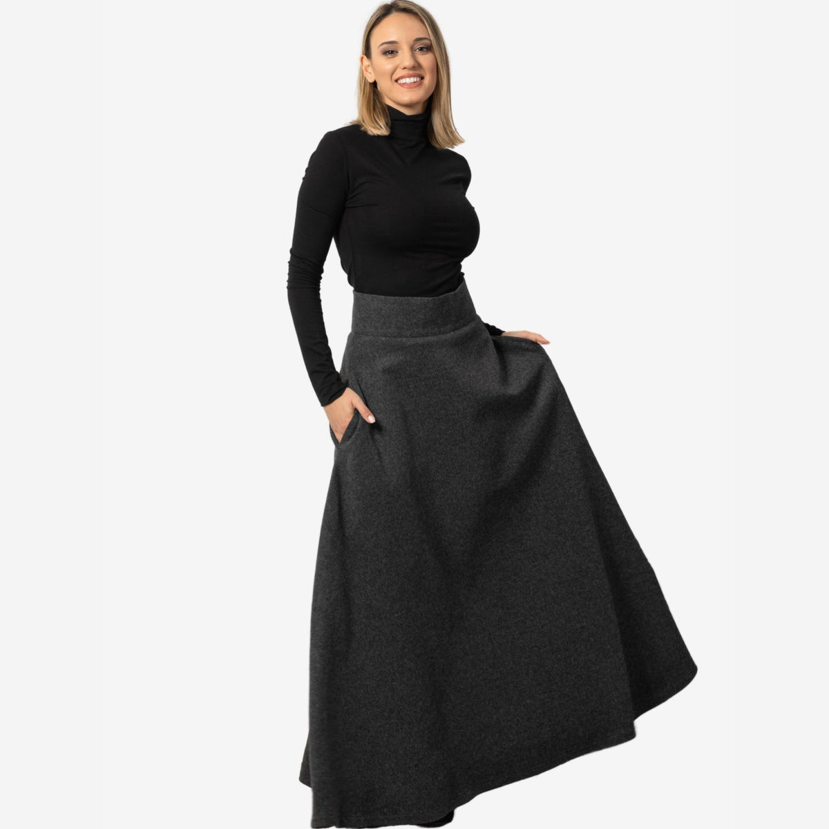 Magnolia Dark Gray High Waist Wool Skirt