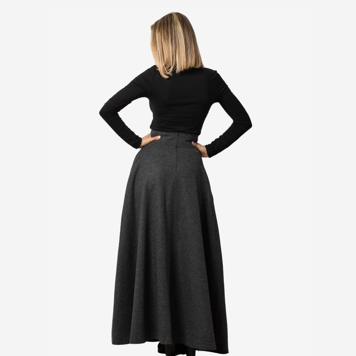 Magnolia Dark Gray High Waist Wool Skirt