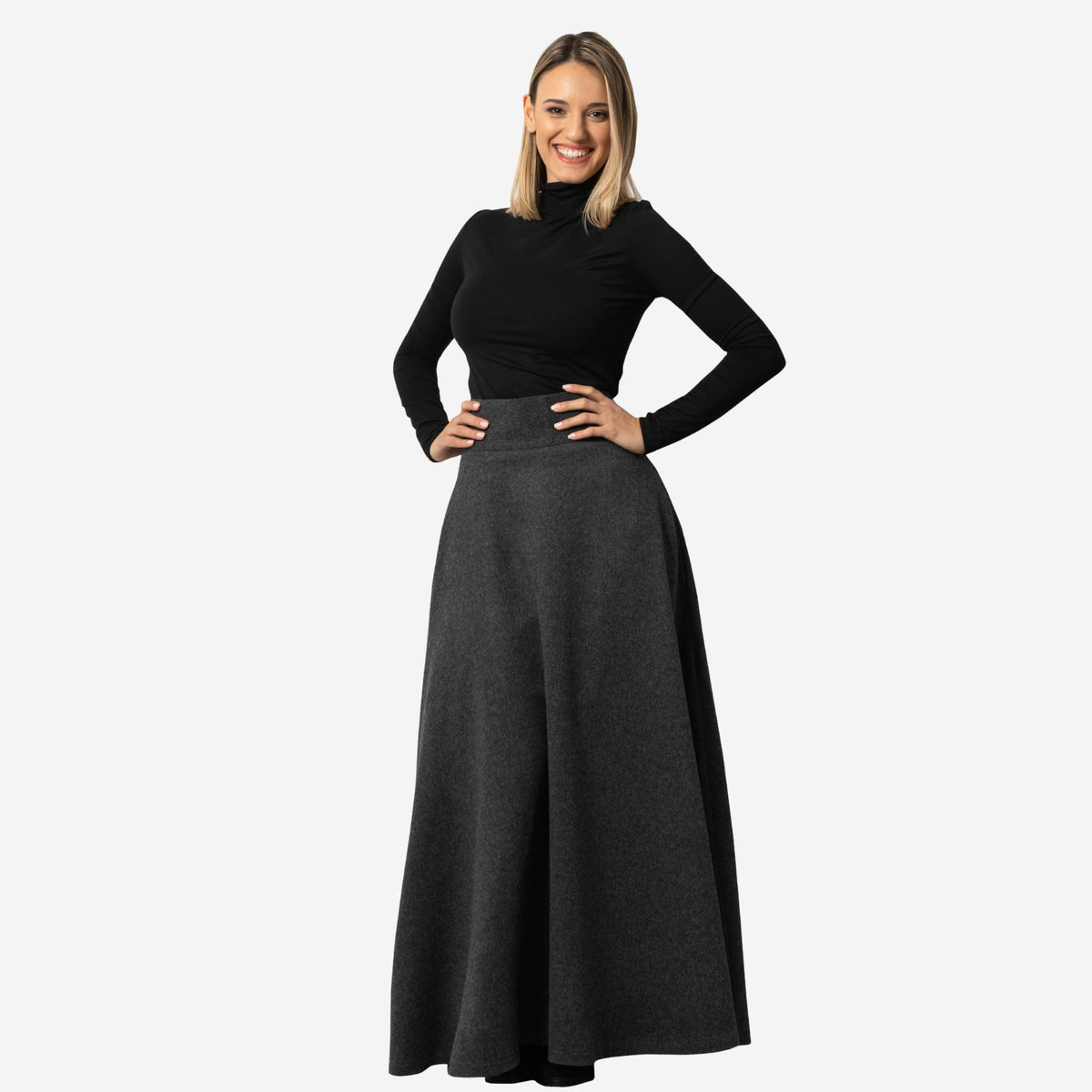 Magnolia Dark Gray High Waist Wool Skirt