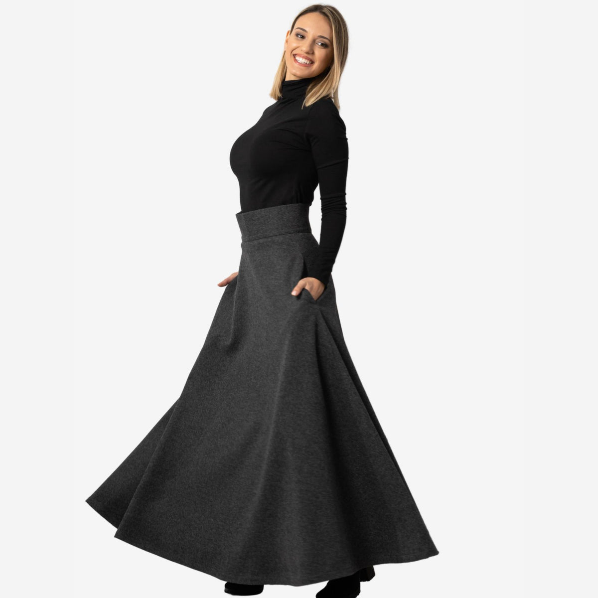 Magnolia Dark Gray High Waist Wool Skirt