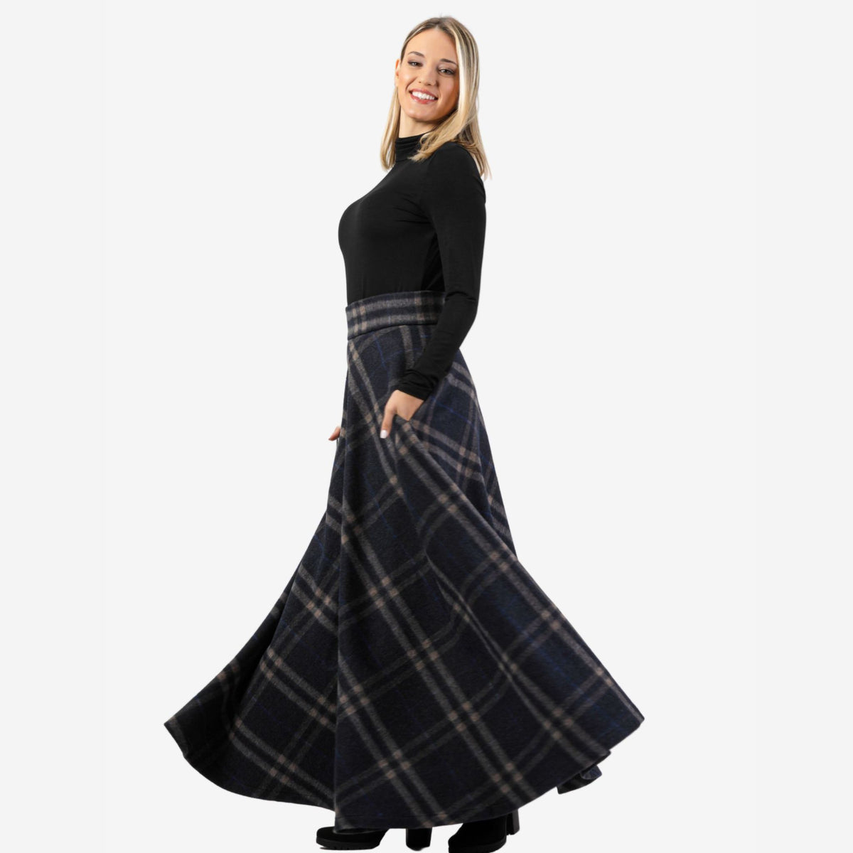 Magnolia Plaid High Waist Wool Skirt