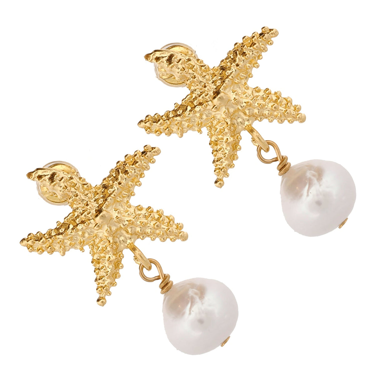 Chic Gold Starfish Earrings with Pearls