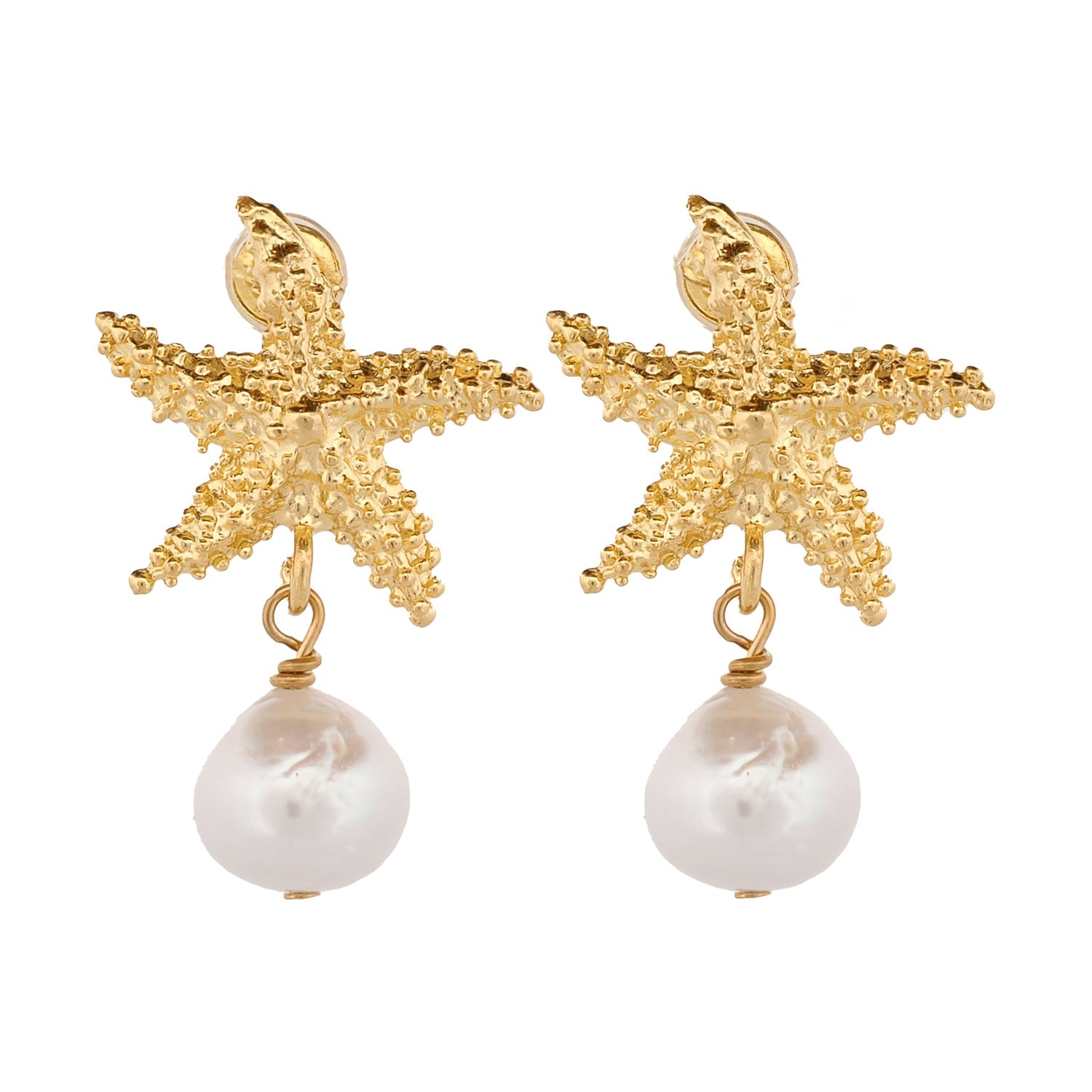 Majestic Gold Starfish & Pearl Earrings with 24K Gold Plating
