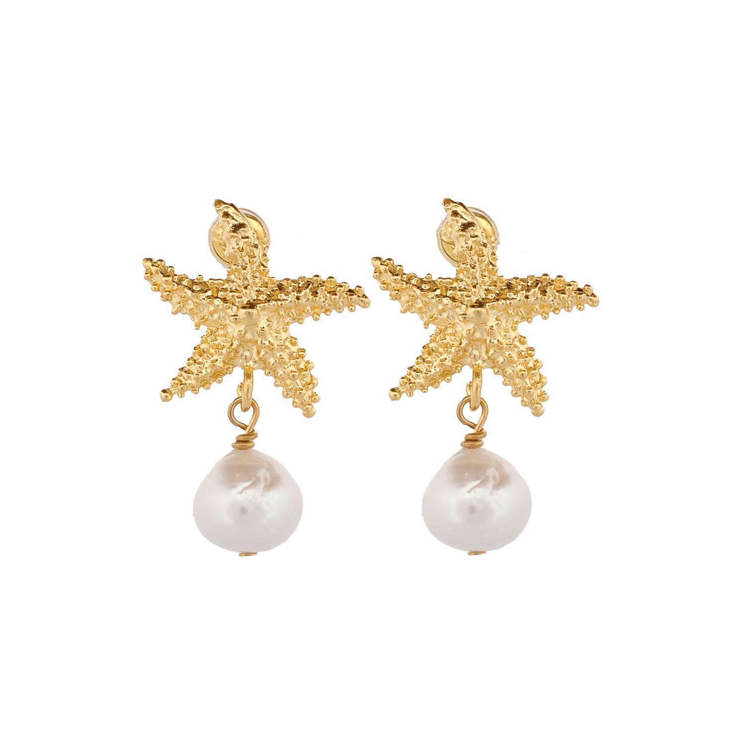 Classic Pearl and Gold Starfish Earrings