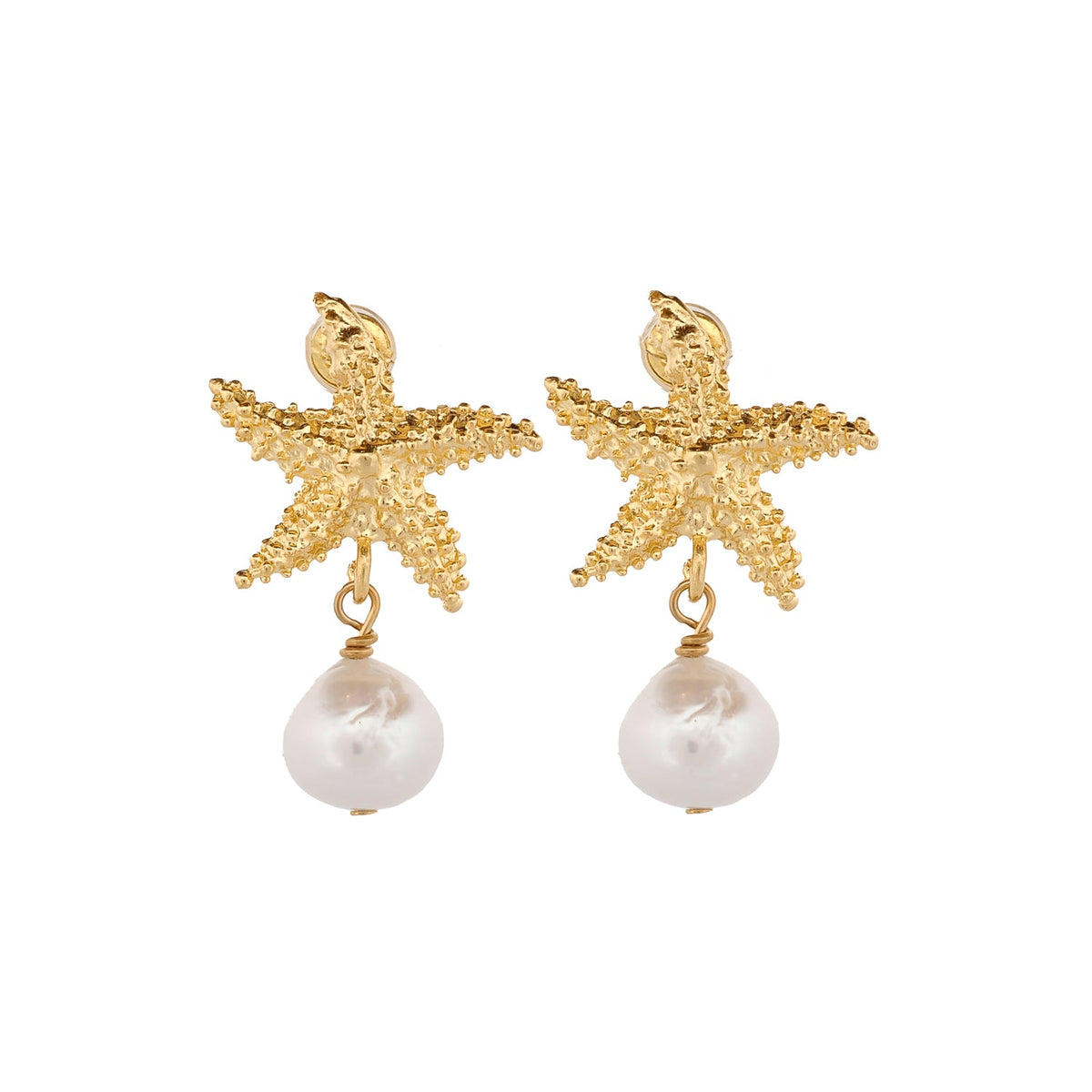 Classic Pearl and Gold Starfish Earrings