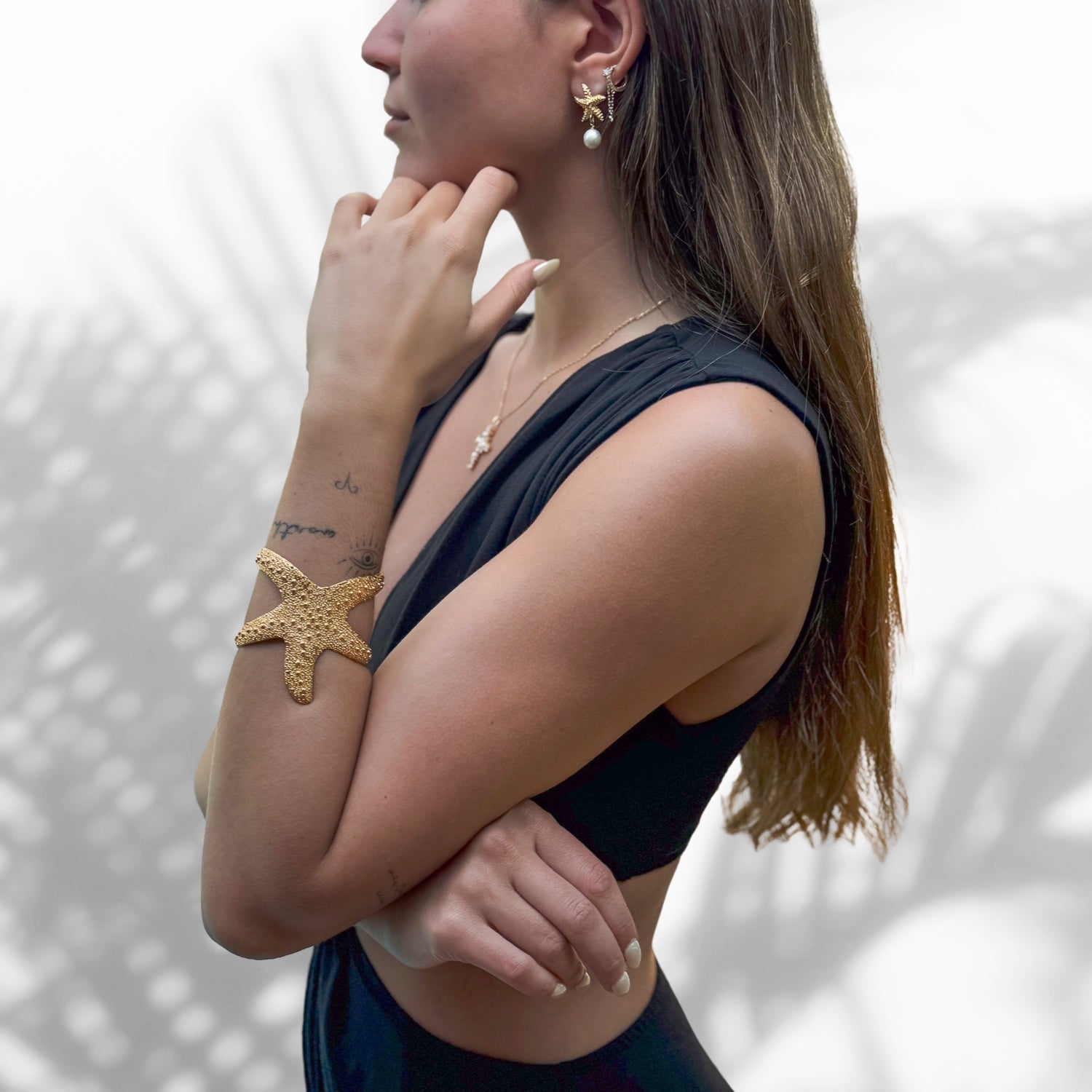 Gold Plated Starfish and Pearl Earrings