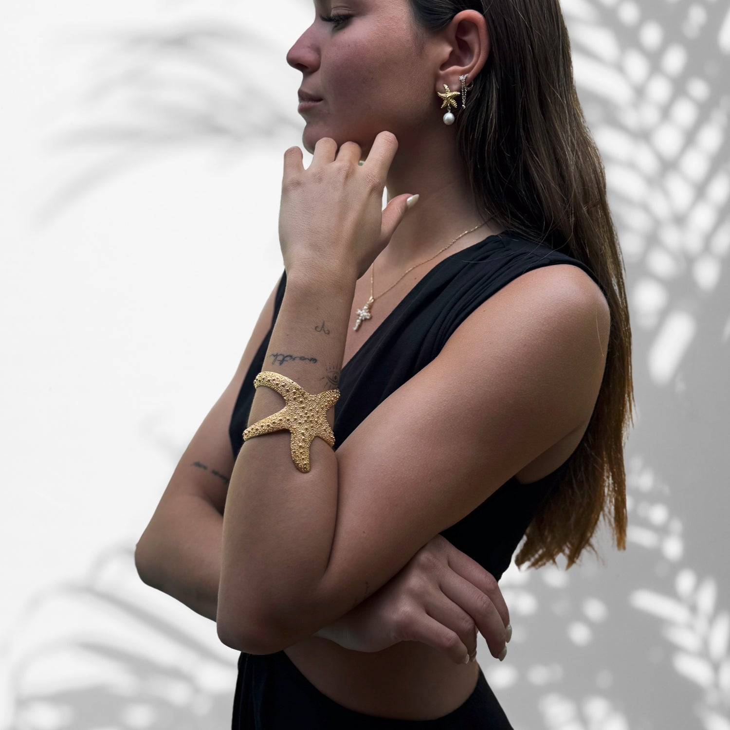 Artisan Handmade Starfish Design Gold Cuff Bracelet