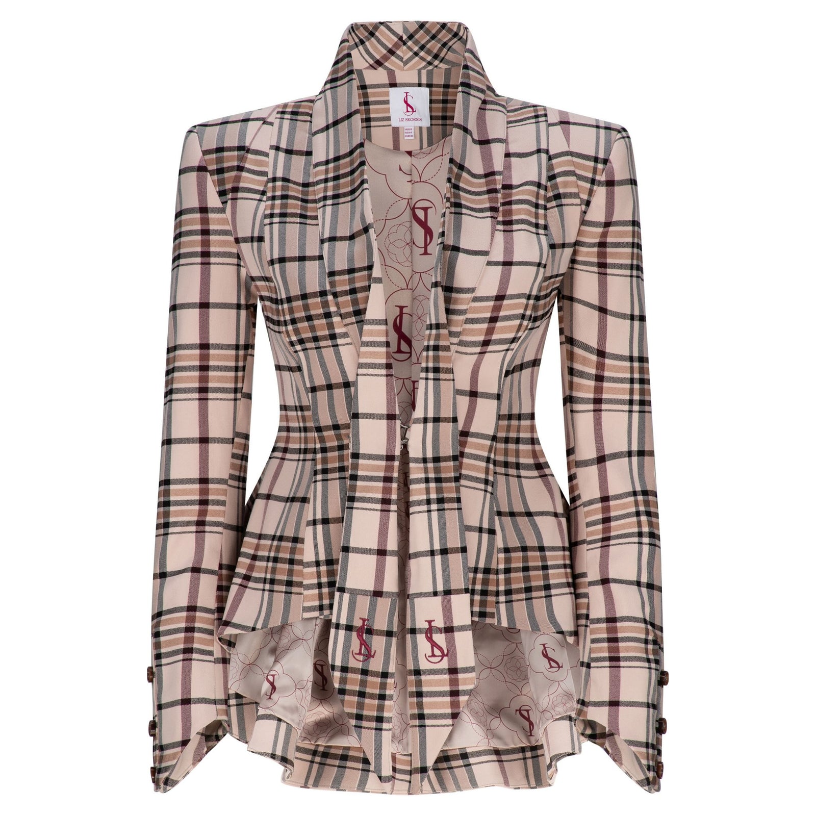 LIZ SKORSIS - Malinda Tailored Blazer – Camel Check, PR Sample at DOORS NYC PR showroom