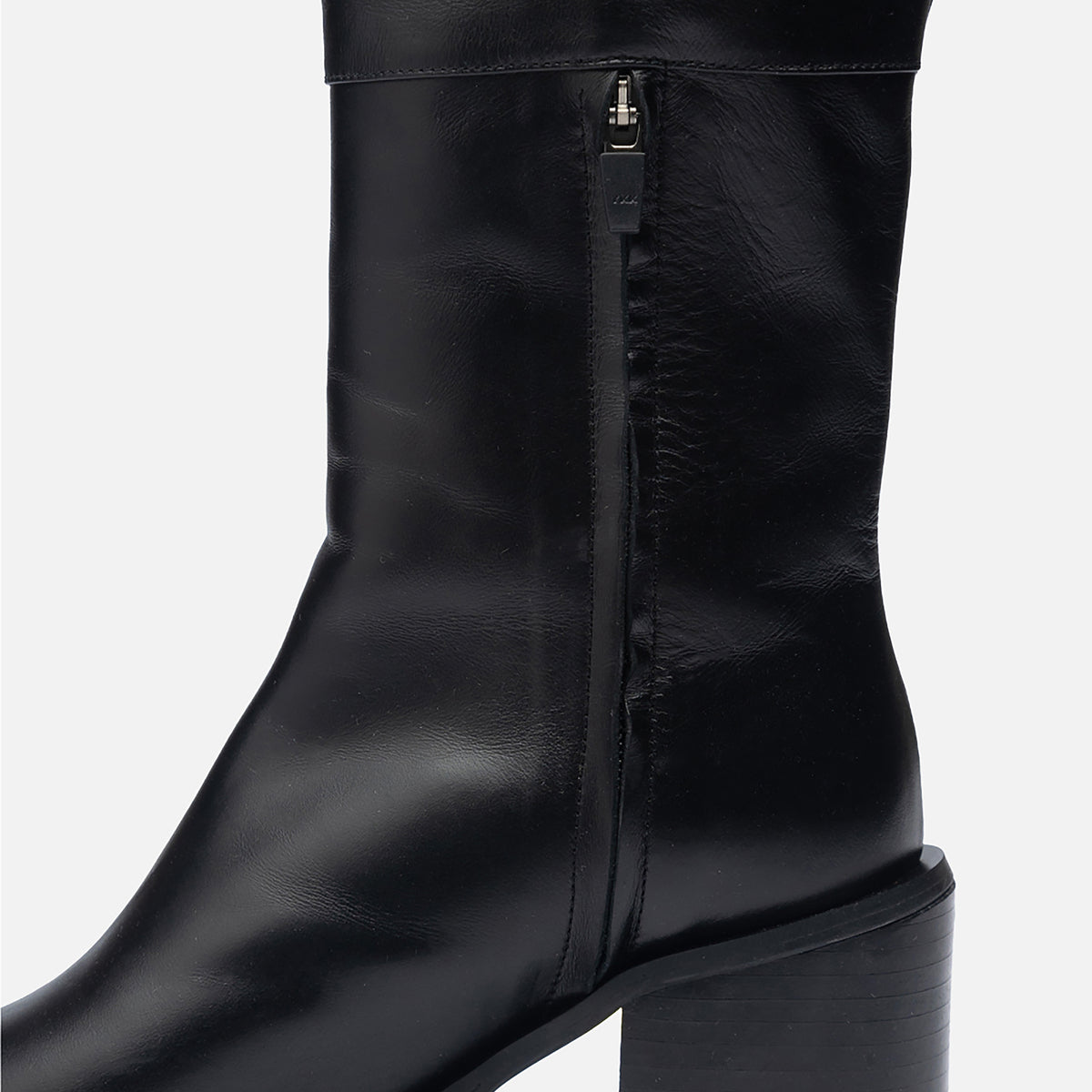 Black Open-Toe Knee-High Leather Boots