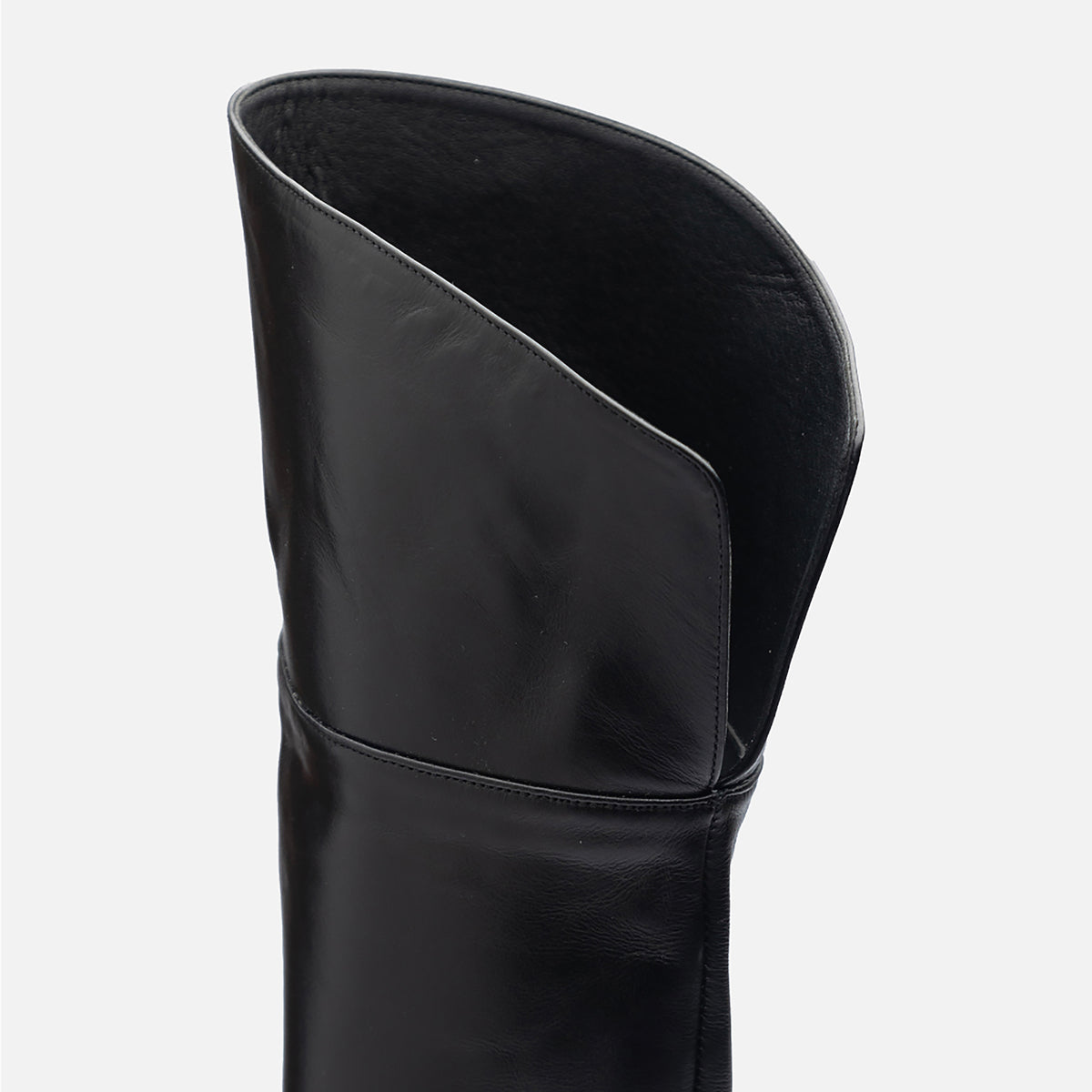 Black Open-Toe Knee-High Leather Boots