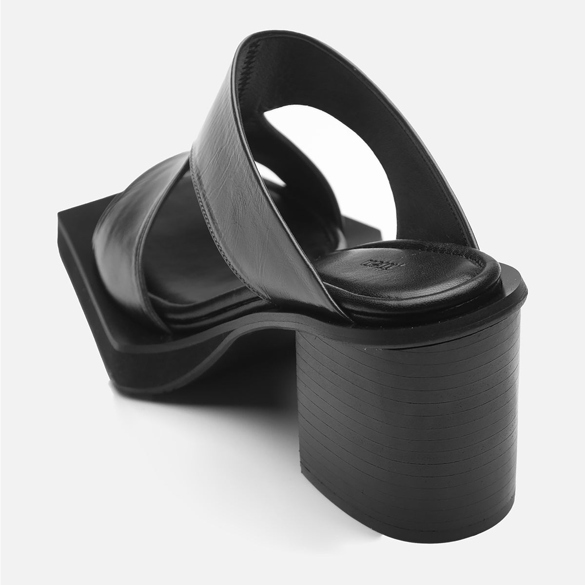 Black Block‑Heel Cutout 
Leather Mules