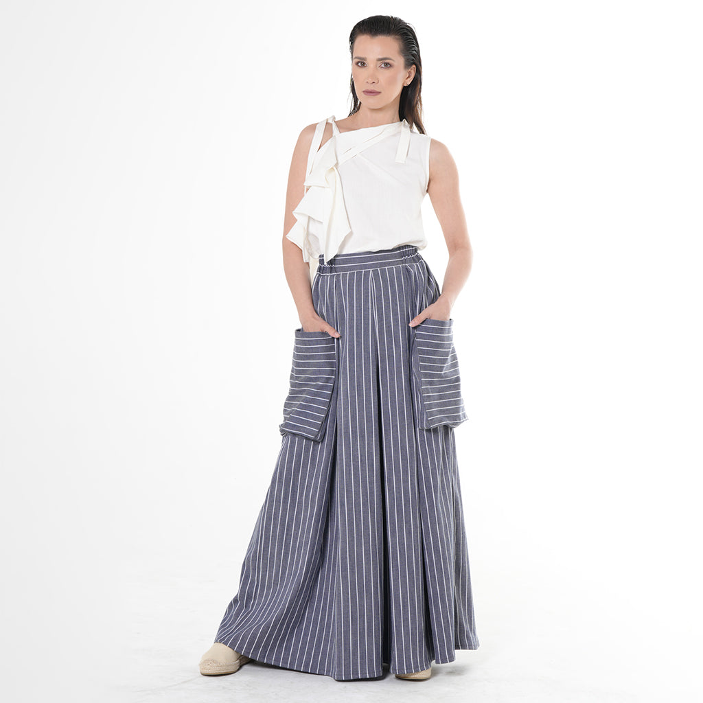 METAMORPHOZA - Maxi Striped Denim Skirt, buy at DOORS NYC