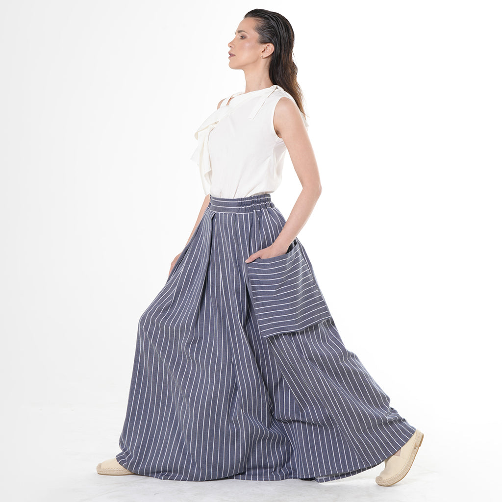 METAMORPHOZA - Maxi Striped Denim Skirt, buy at DOORS NYC