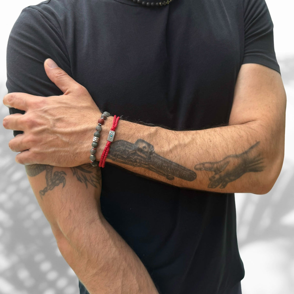 Men&#39;s Red Rope Bracelet with Sterling Silver Evil Eye Charm, Handcrafted