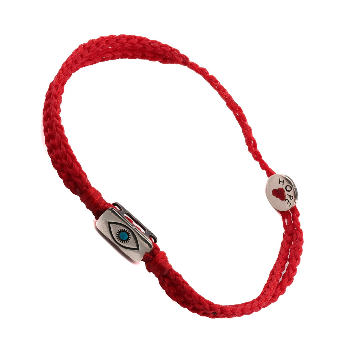 Sterling Silver Evil Eye Charm Bracelet for Men, Red Rope Detail