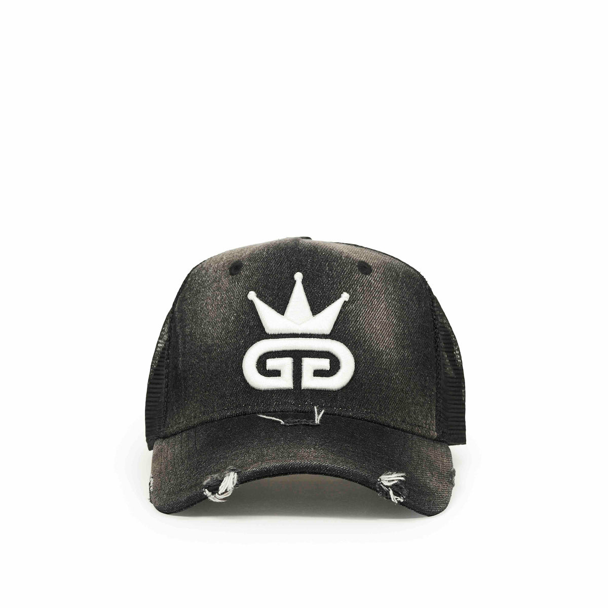 Acid Wash Distressed Black Denim Mesh Hat