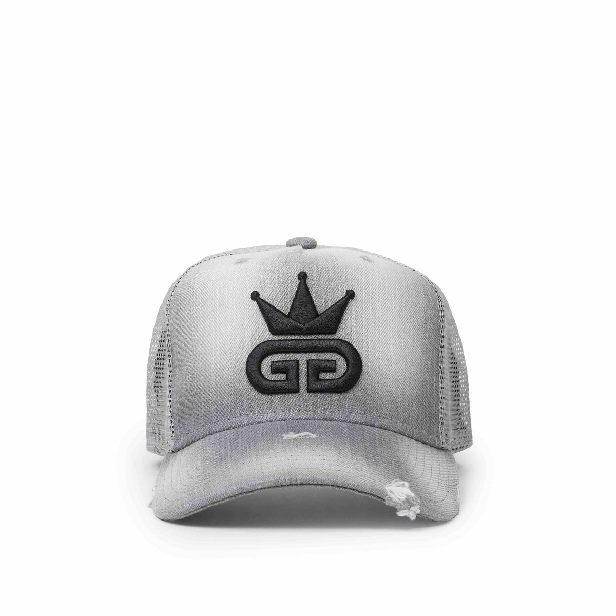 Acid Wash Distressed Grey Denim Mesh Hat