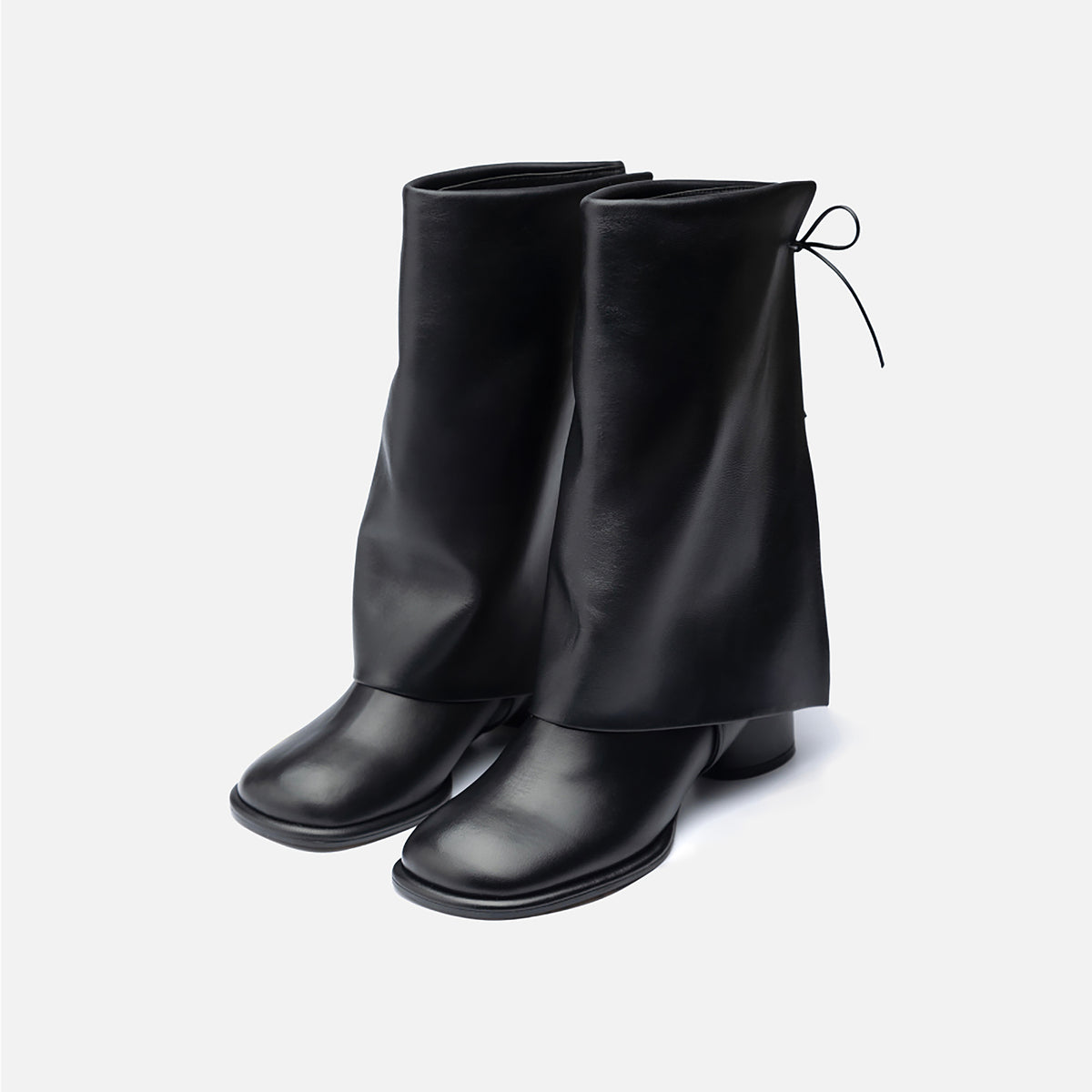 Black Convertible Mid-Calf Leather Boots with Cover