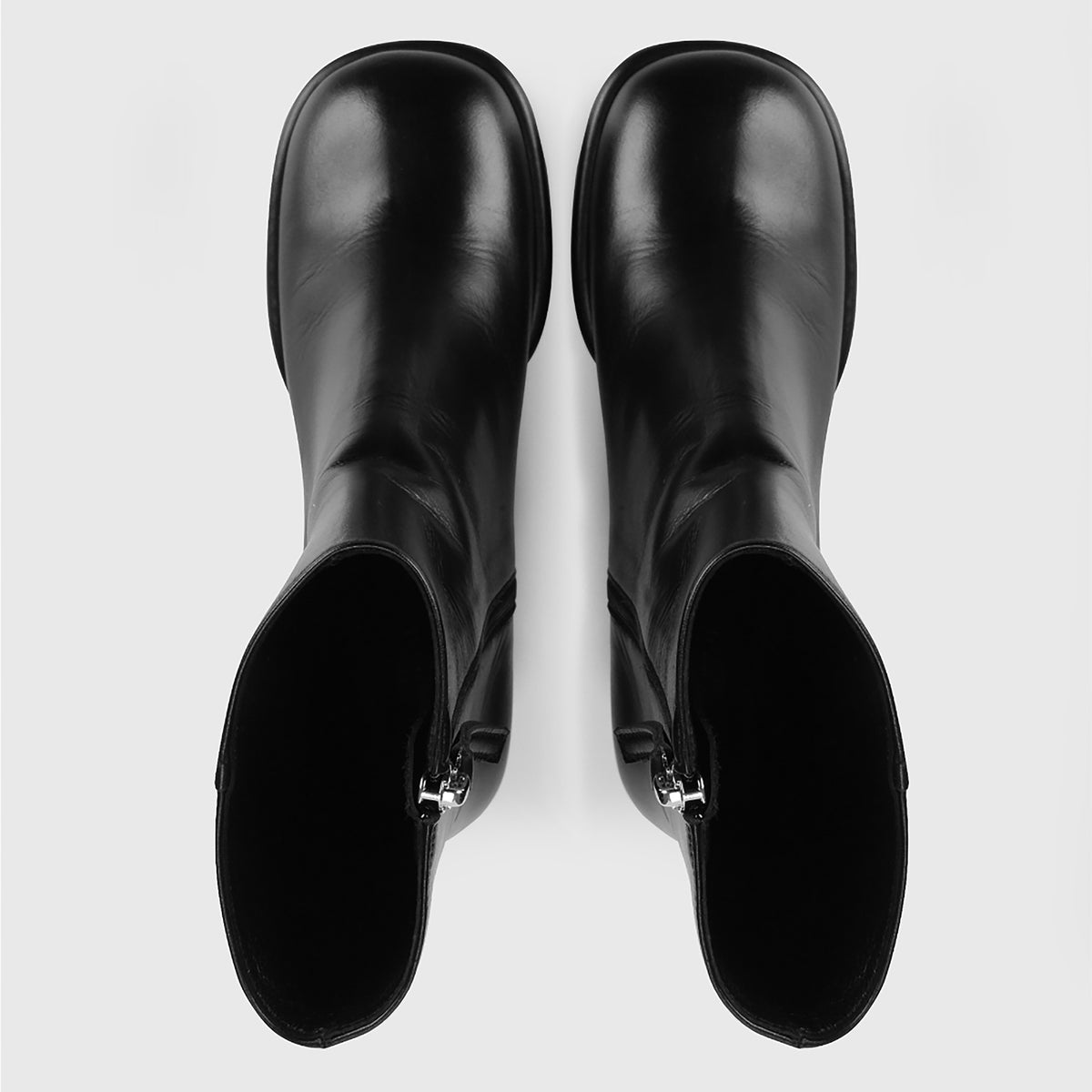 Black Convertible Mid-Calf Leather Boots with Cover