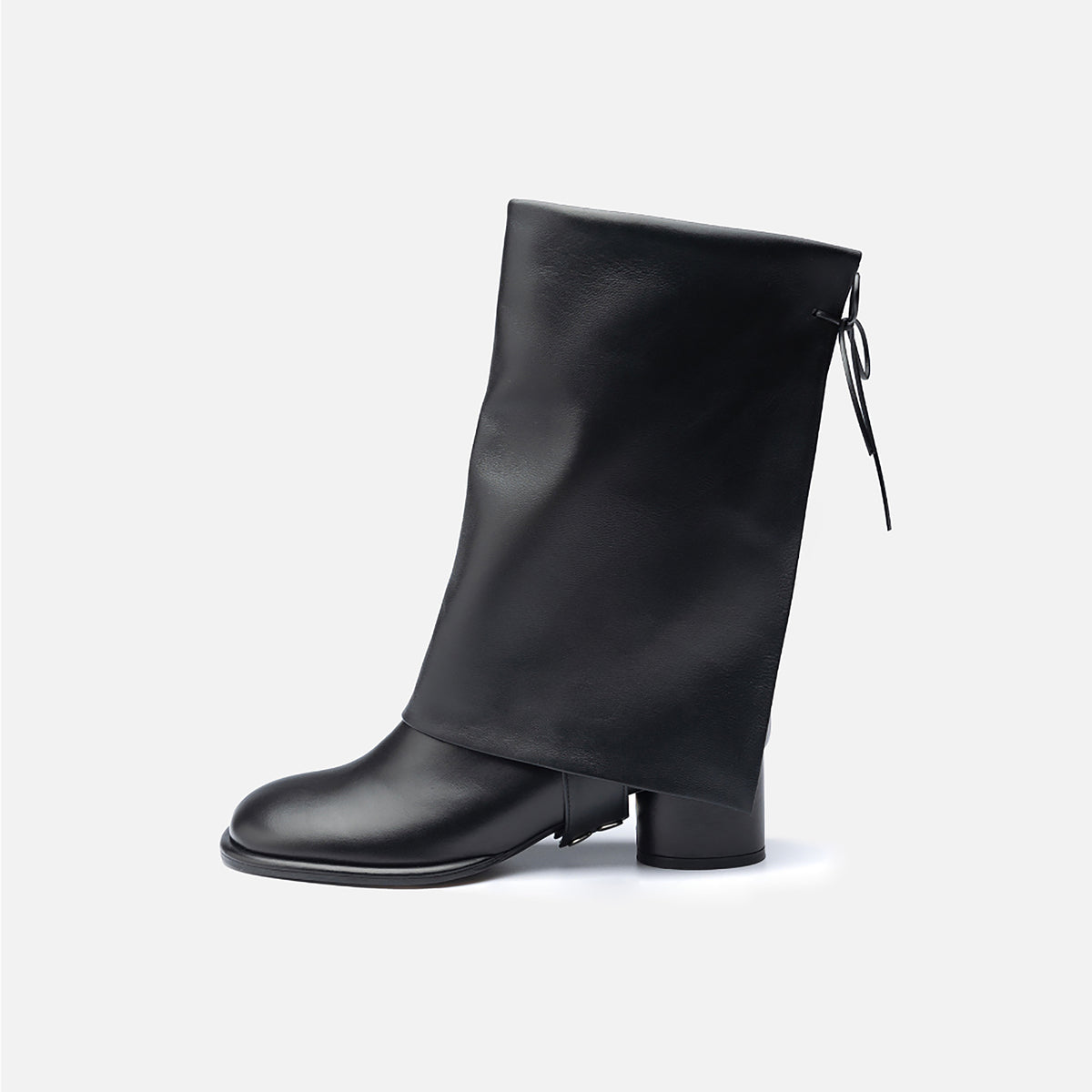 Black Convertible Mid-Calf Leather Boots with Cover