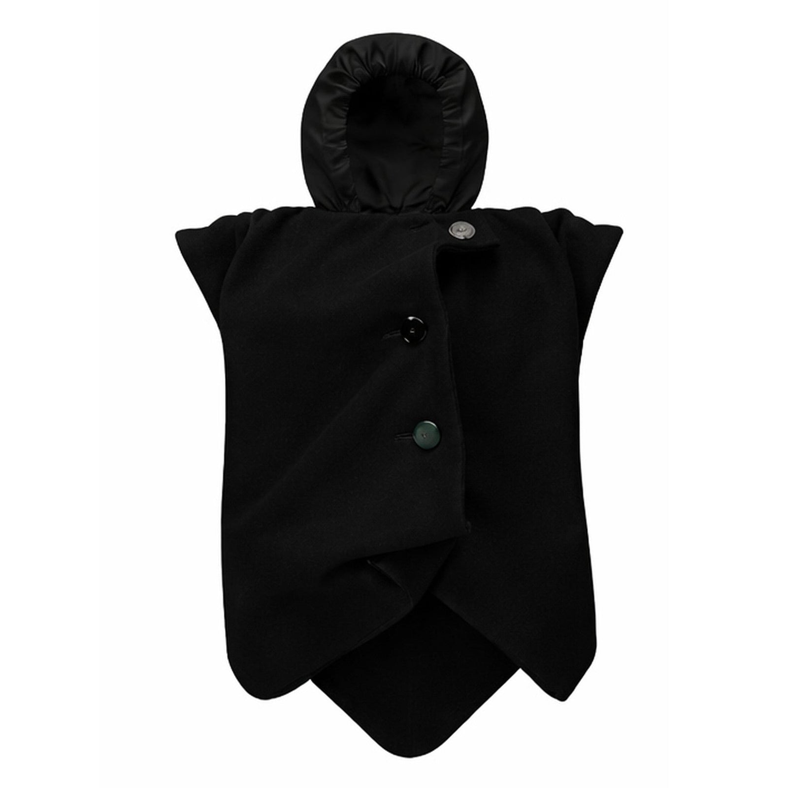 Black vest with hood on a white background
