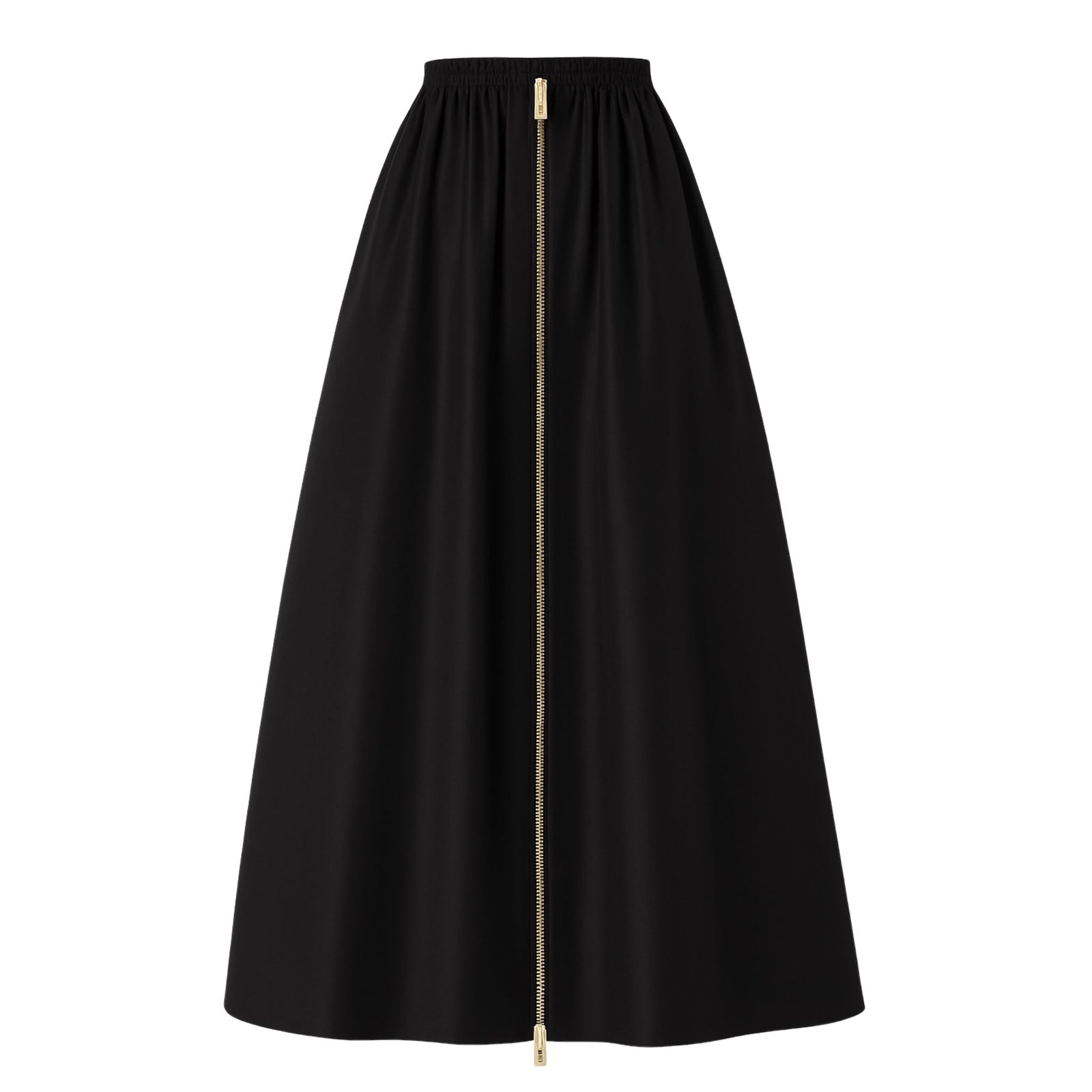 Black Midi Skirt with Front Zip 