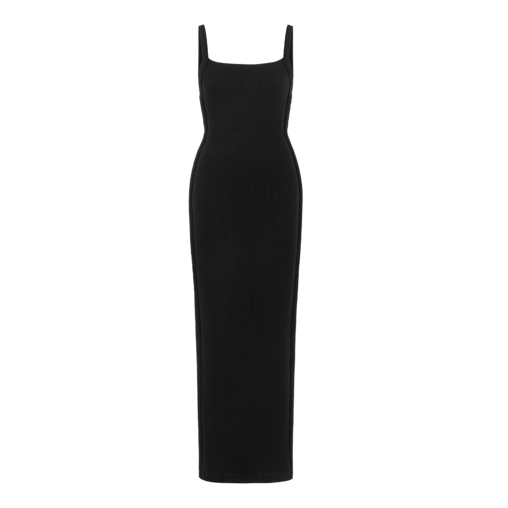 NU LONDON - Side Hook Detail Ribbed Dress | Black, buy at DOORS NYC