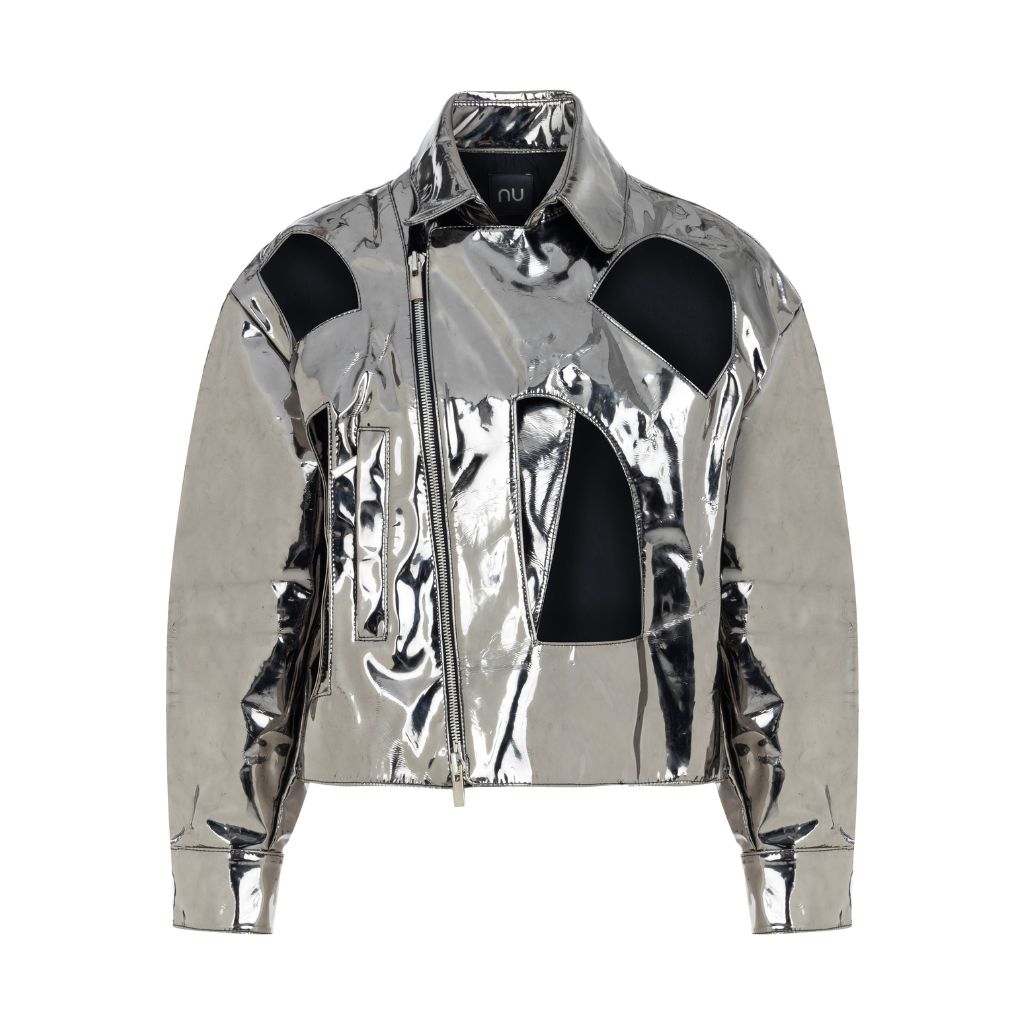 NU LONDON - Cut-Out Detail Metallic Jacket | Silver, buy at DOORS NYC