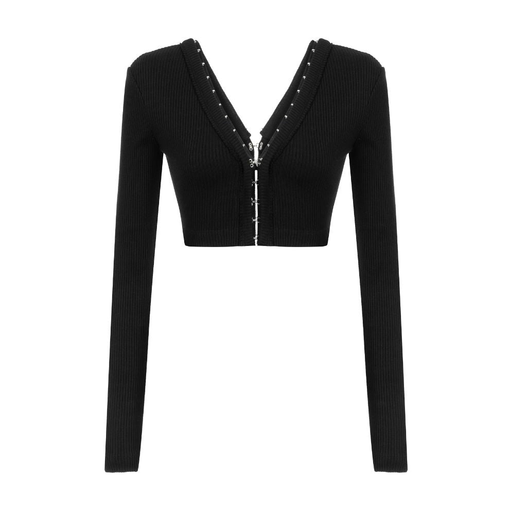 NU LONDON - Hook Ribbed Cardigan | Black, buy at DOORS NYC