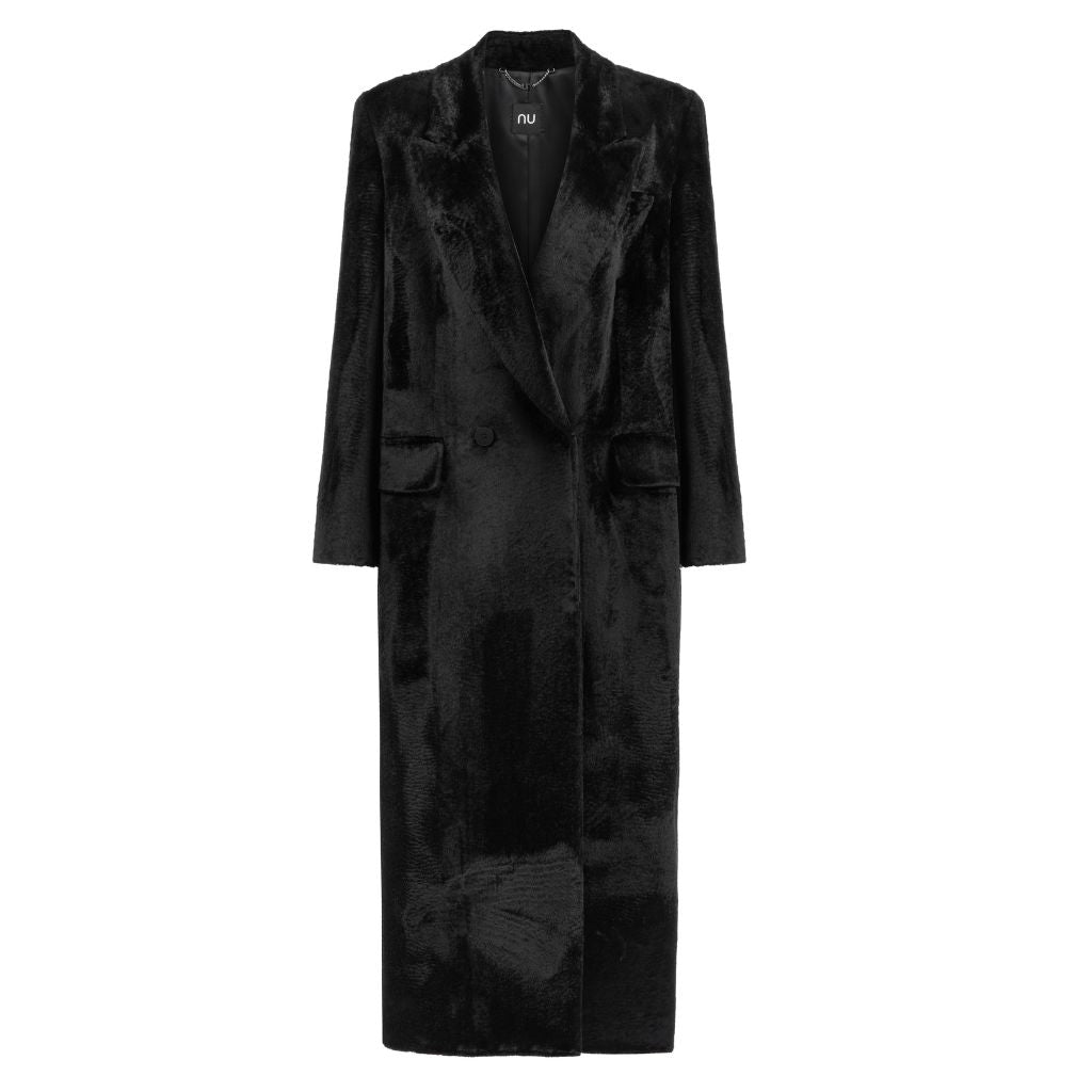 NU LONDON - Velvet Long Coat  | Black, buy at DOORS NYC