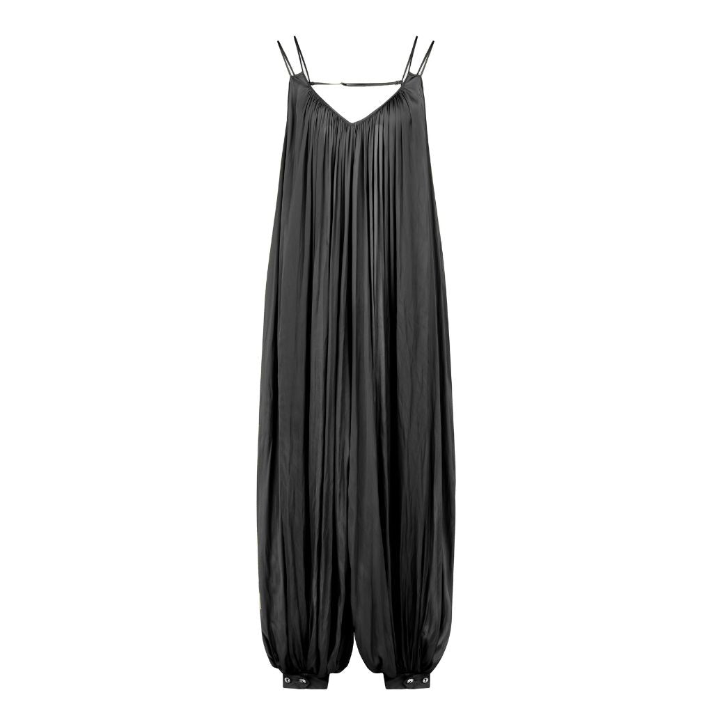 NU LONDON - Thin Strap Satin Jumpsuit | Black, buy at DOORS NYC