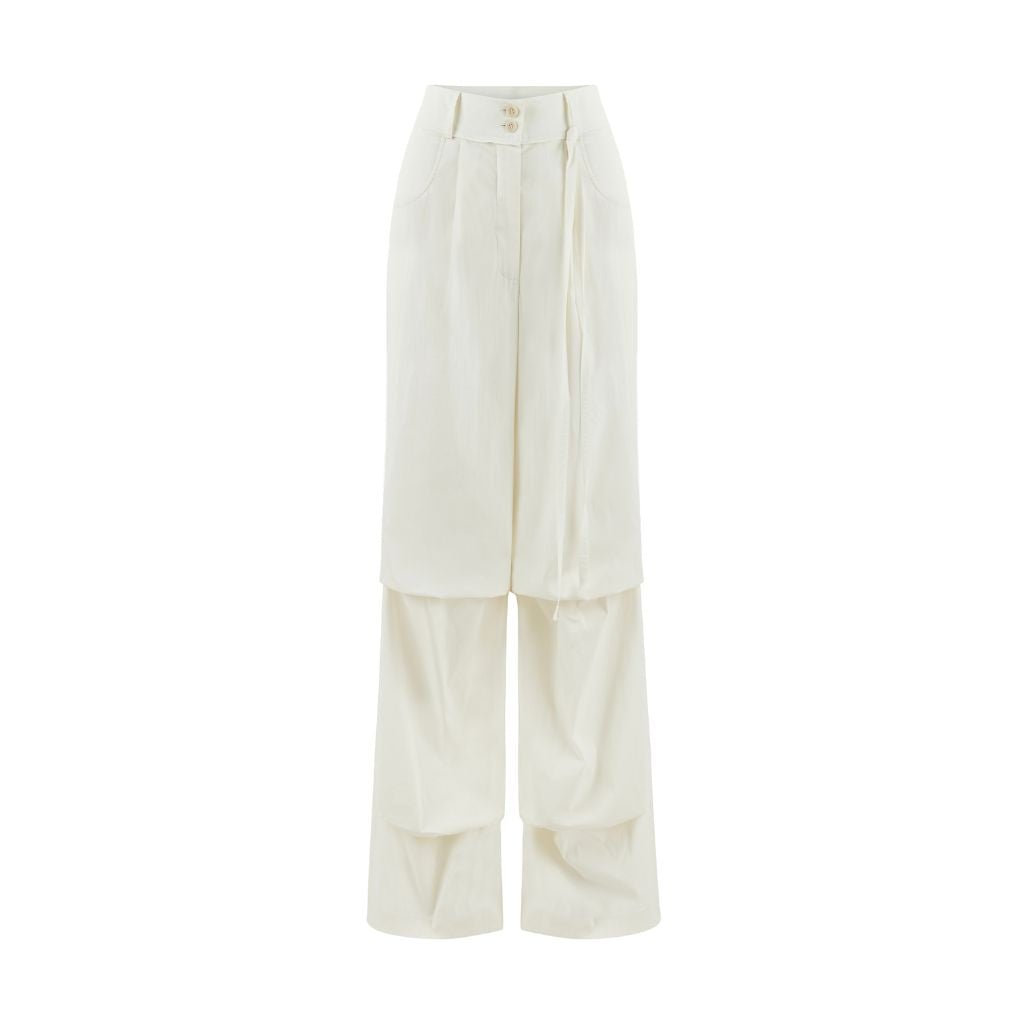 NU LONDON - Stitched Detail Poplin Trousers | Ecru, buy at DOORS NYC