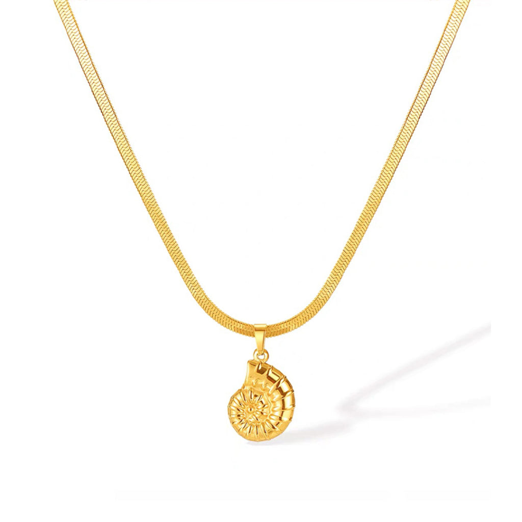 CELOVIS - Nautilia Spiral Pendant Herringbone Necklace | Gold, buy at DOORS NYC