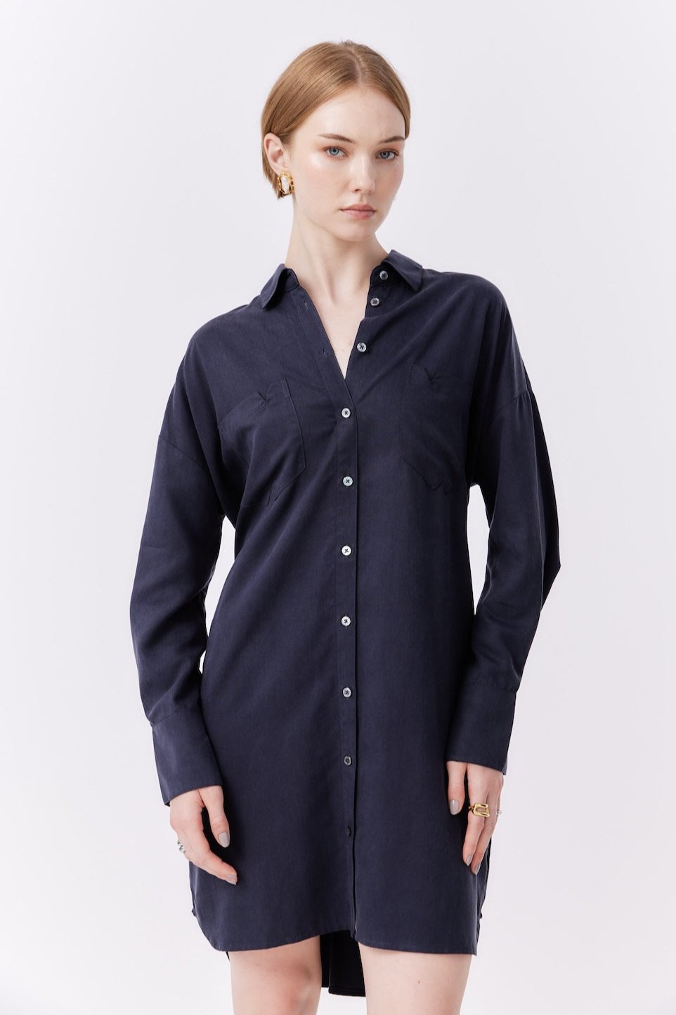 MNK ATELIER - Shirt Dress | Navy PR Sample at DOORS NYC PR showroom