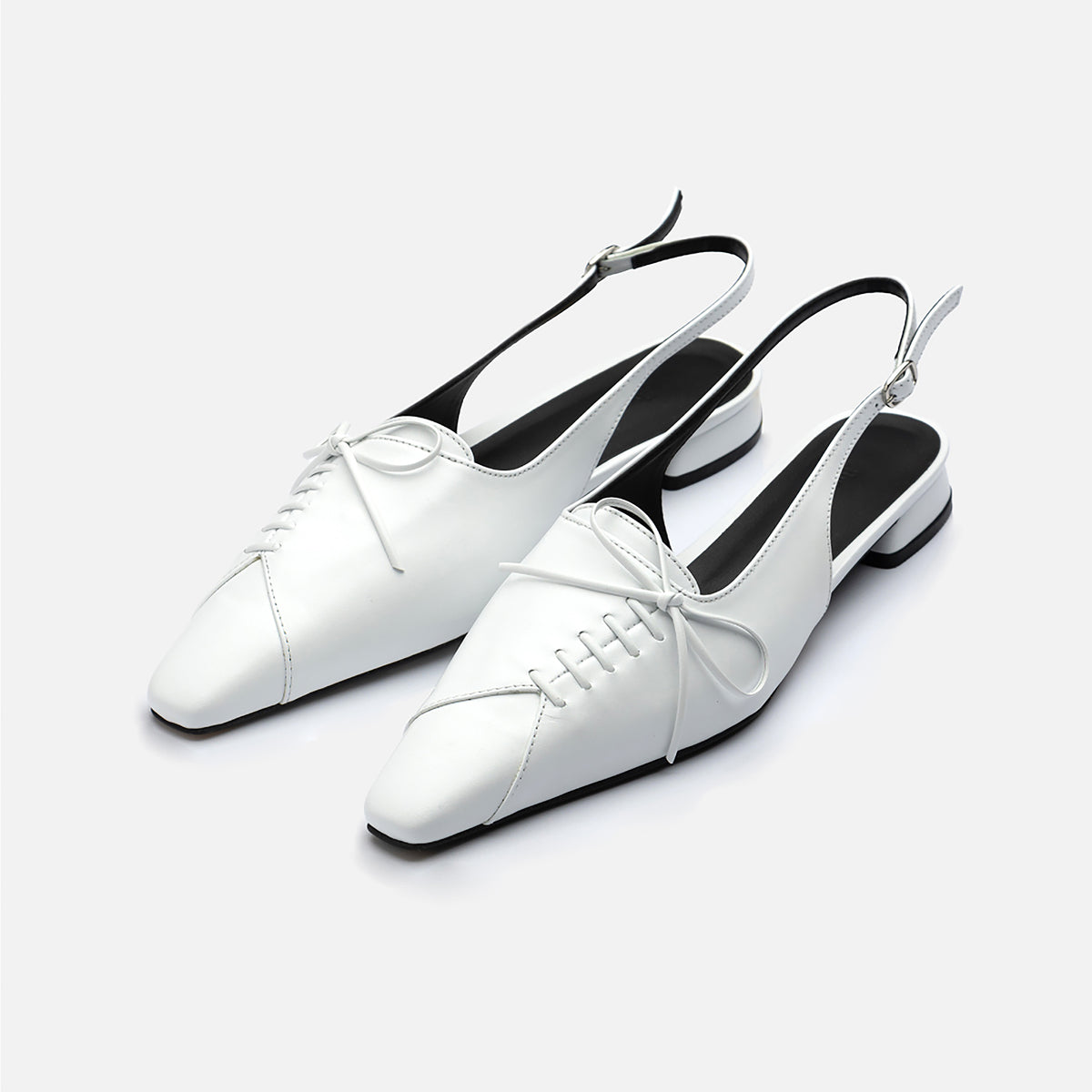 White Slingback Lace-Up Pointed Flats