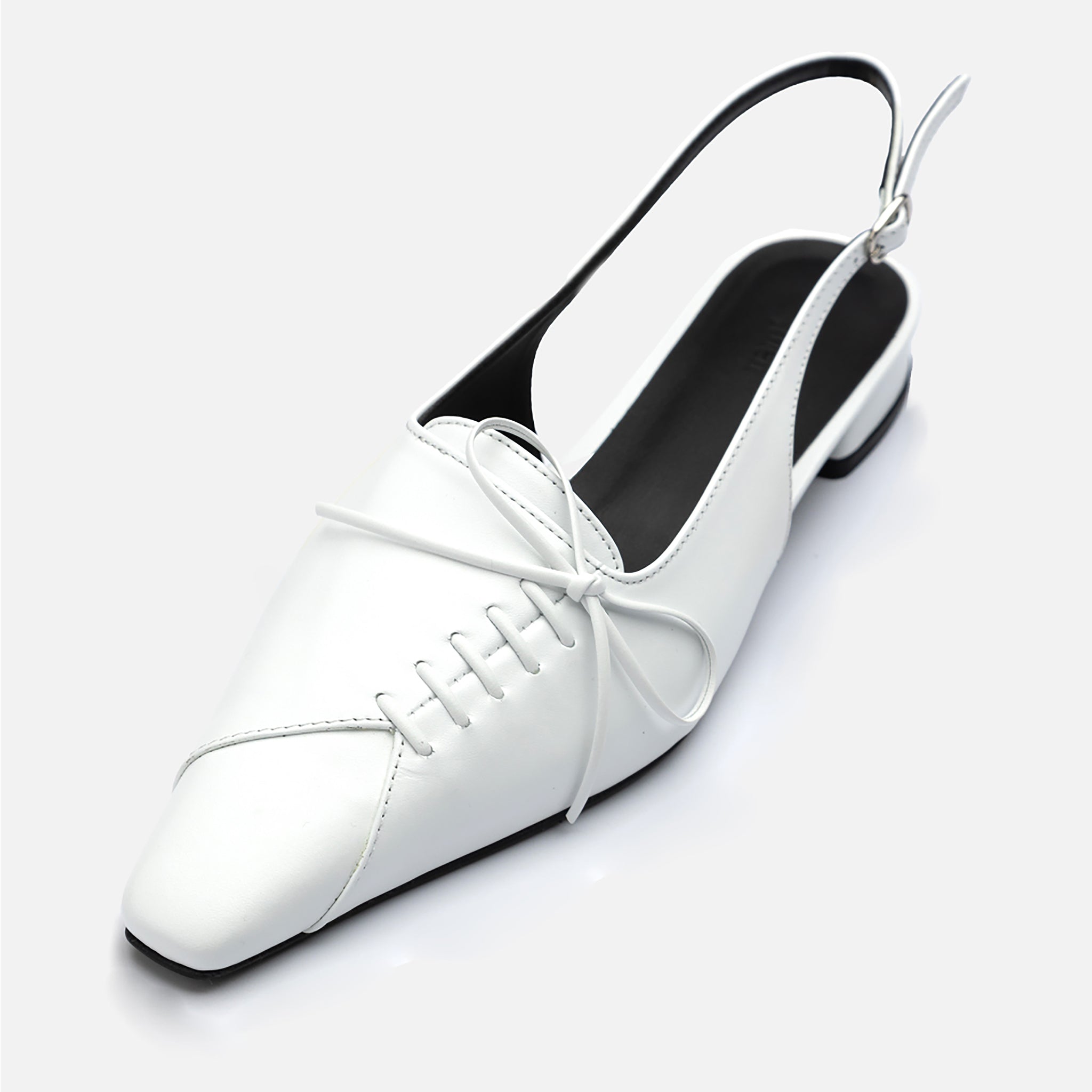 White Slingback Lace-Up Pointed Flats