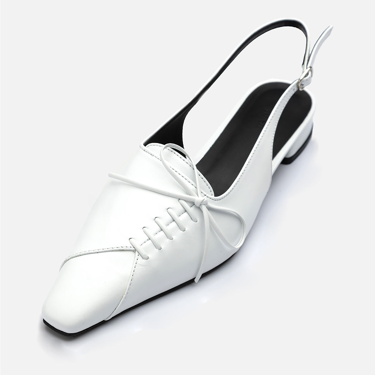 White Slingback Lace-Up Pointed Flats