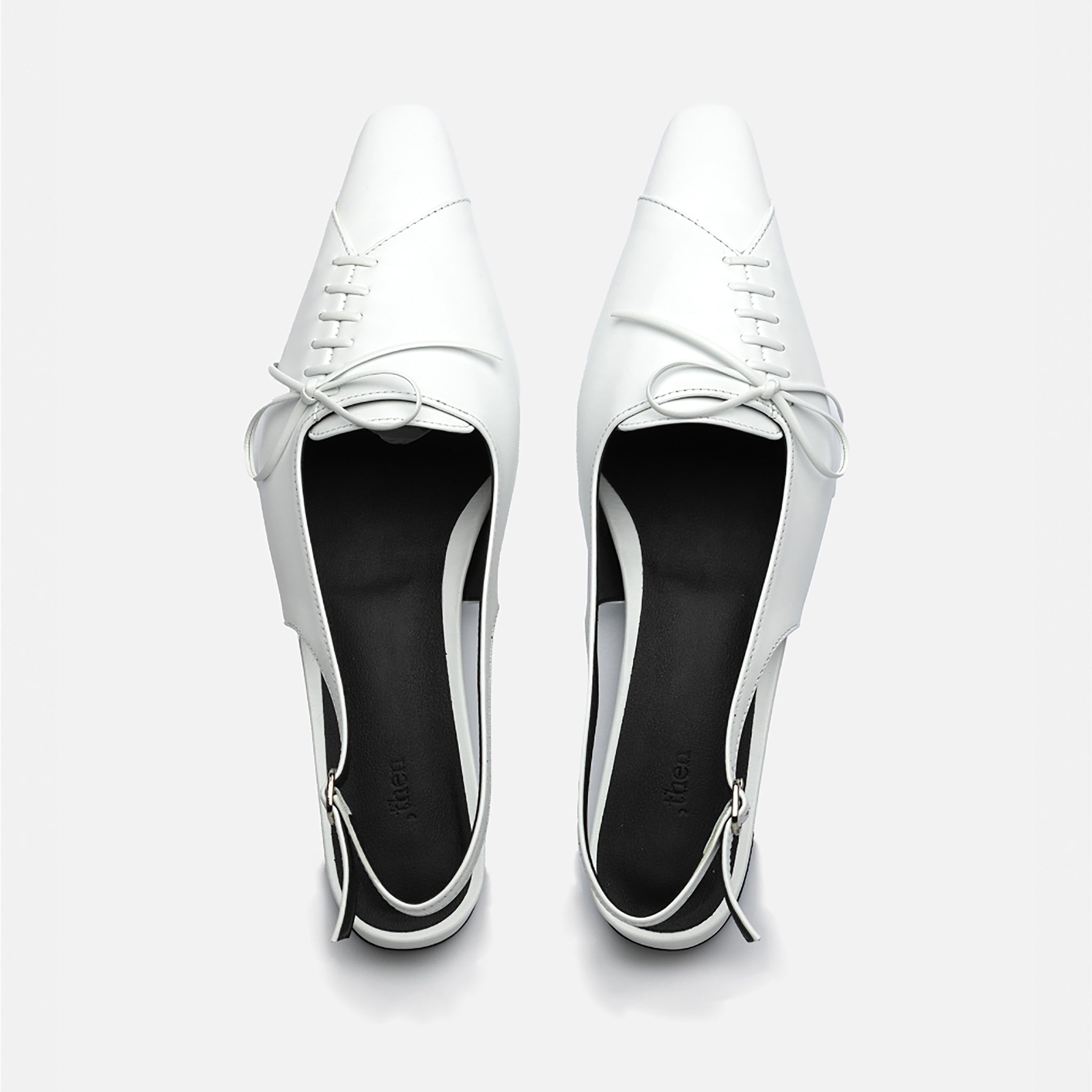 White Slingback Lace-Up Pointed Flats