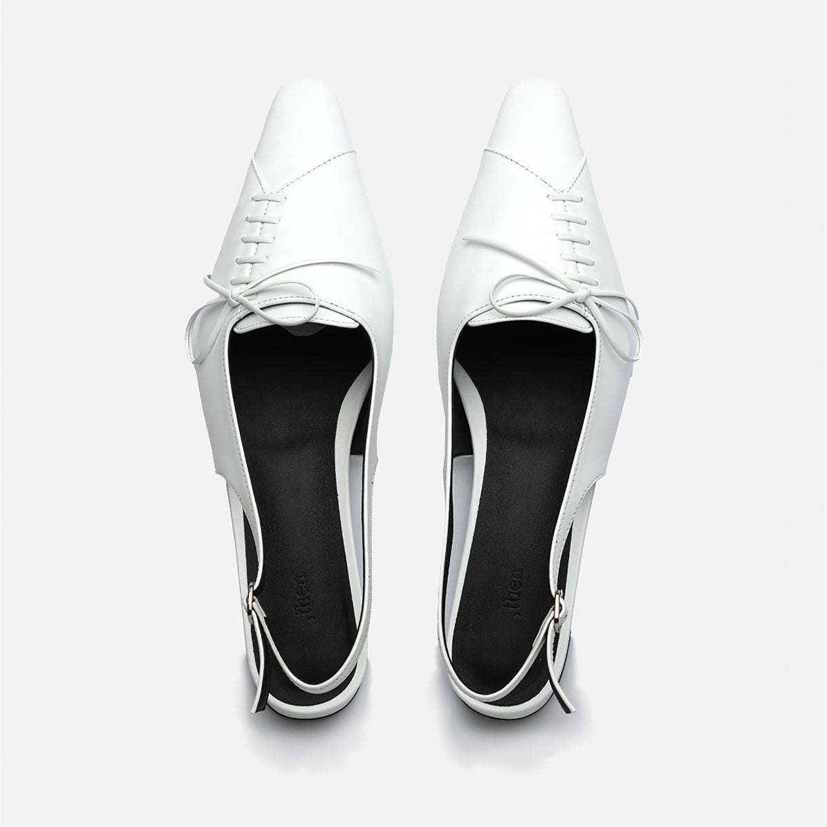 White Slingback Lace-Up Pointed Flats