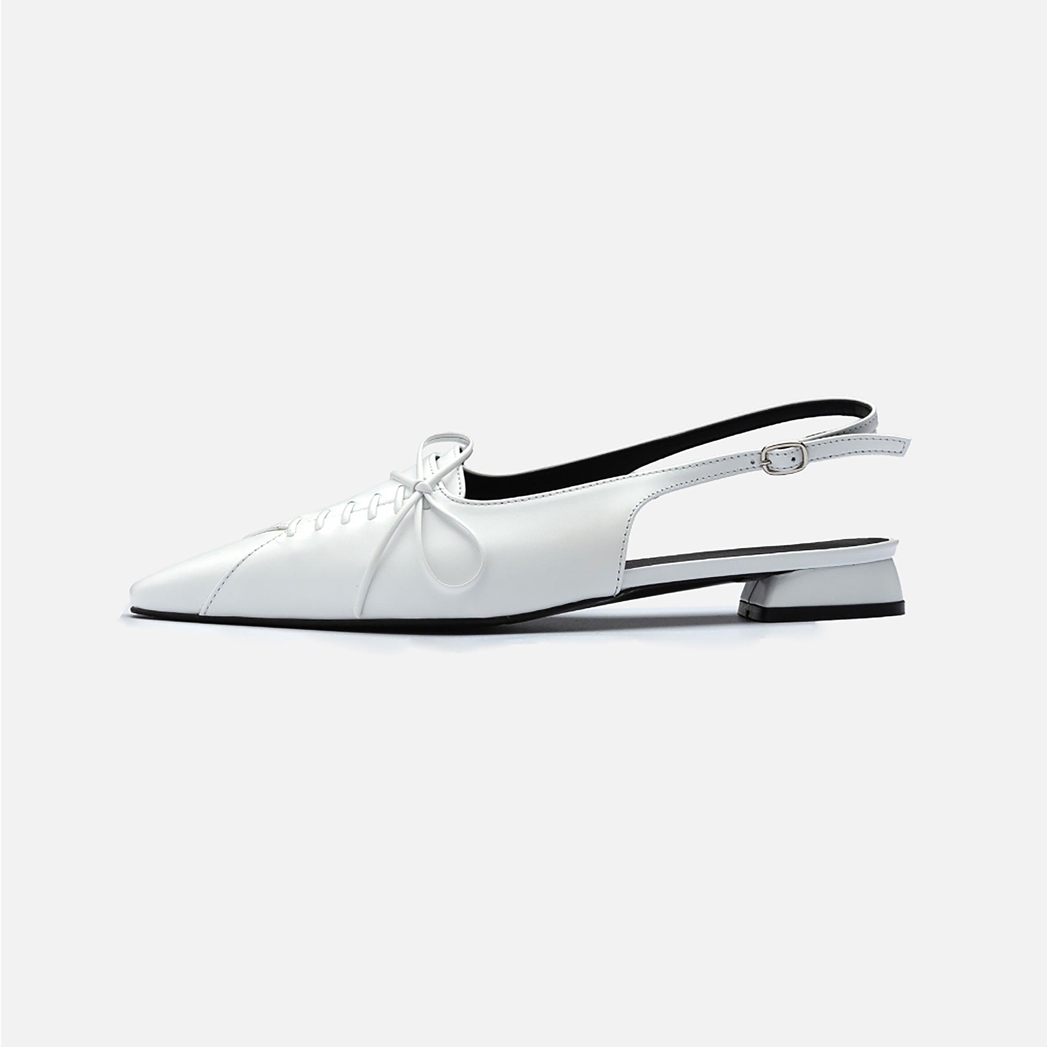 White Slingback Lace-Up Pointed Flats