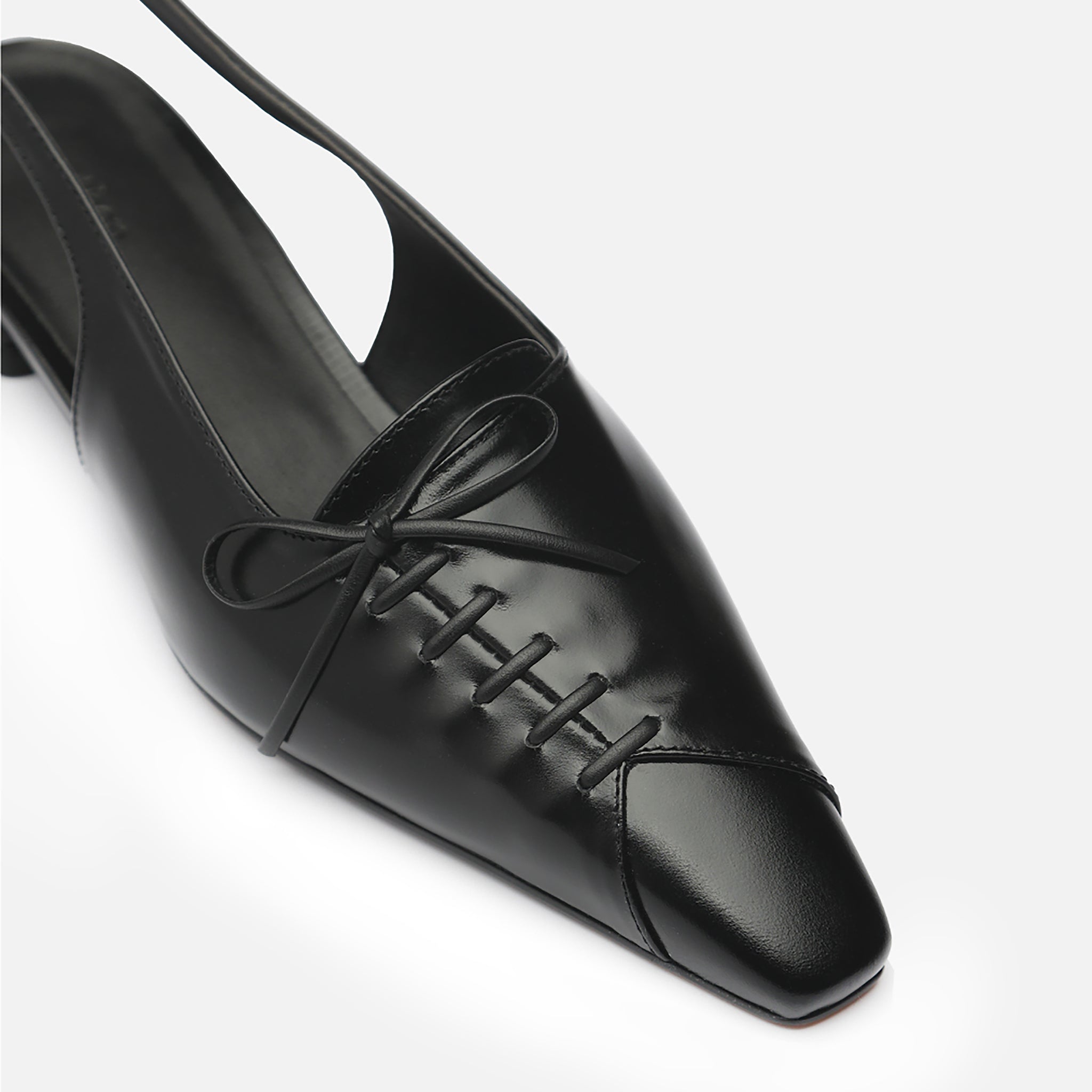 Black Leather Lace-Up Slingback Flats