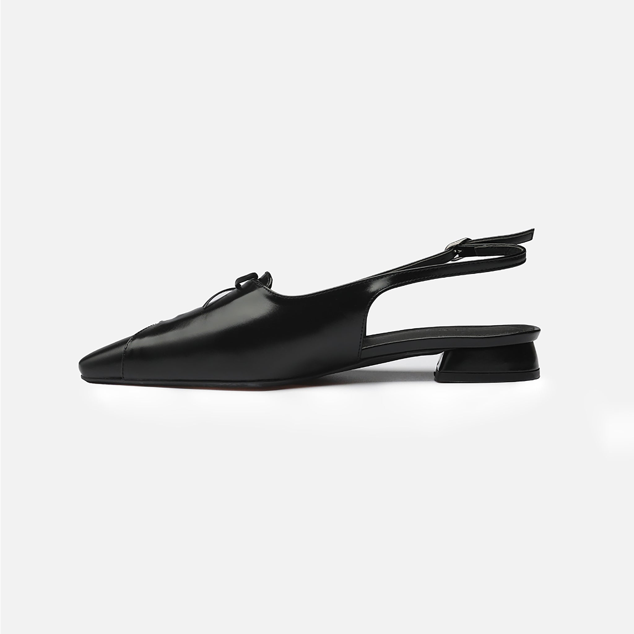 Black Leather Lace-Up Slingback Flats