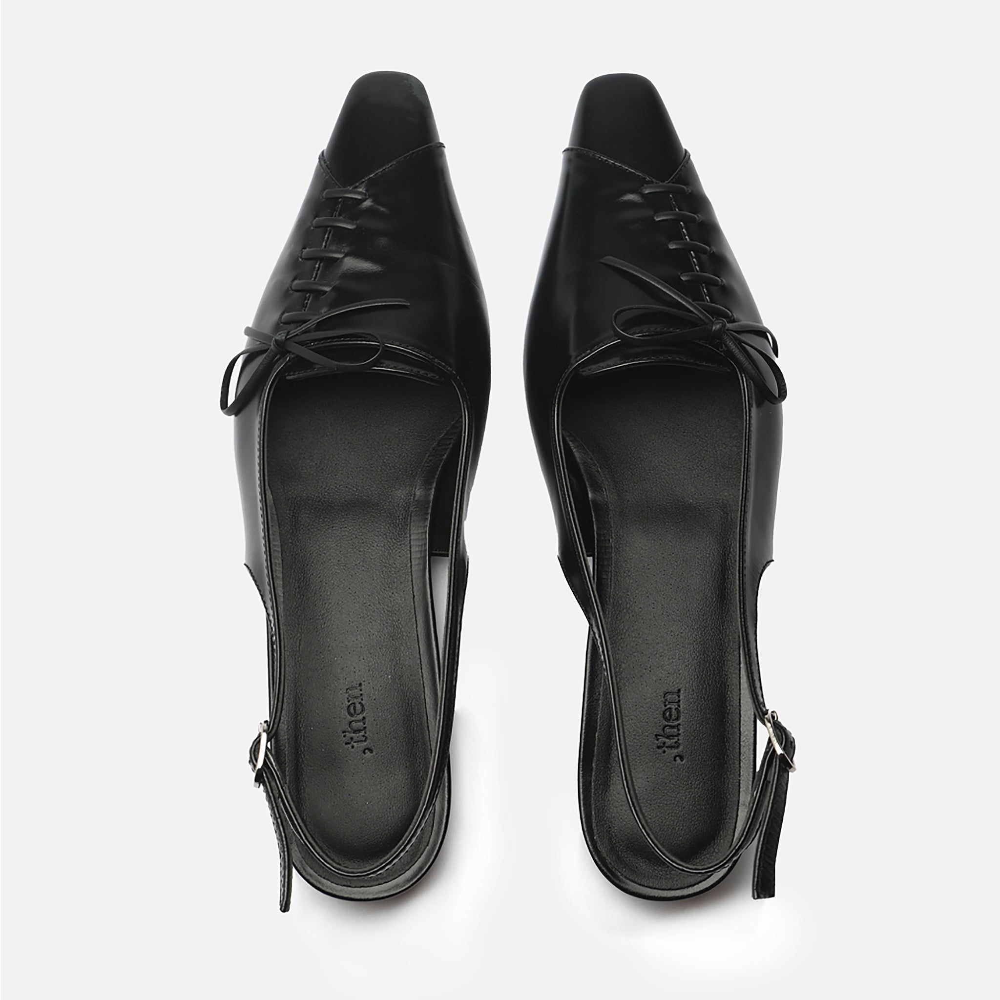 Black Leather Lace-Up Slingback Flats
