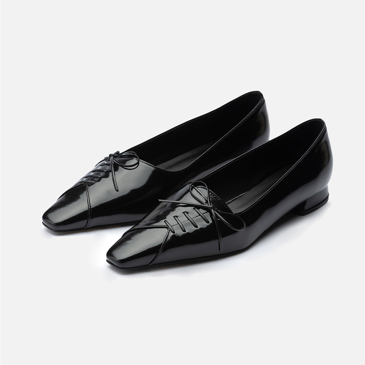 Black Patent Pointed Lace-Up Flats