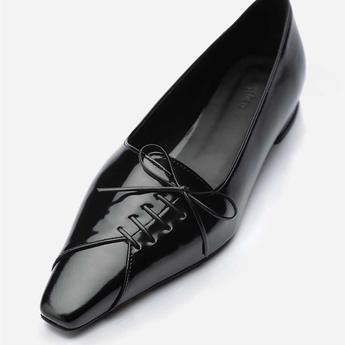 Black Patent Pointed Lace-Up Flats