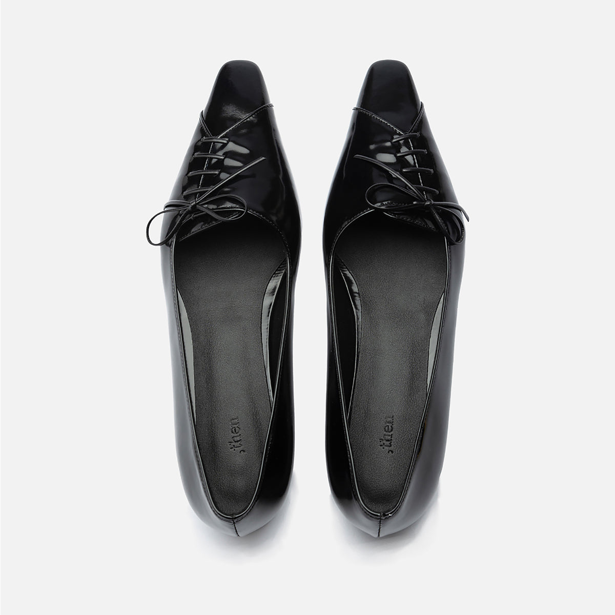 Black Patent Pointed Lace-Up Flats