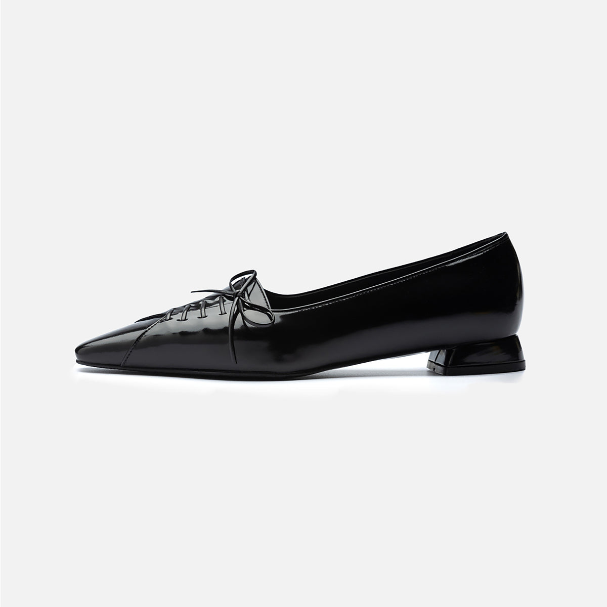 Black Patent Pointed Lace-Up Flats