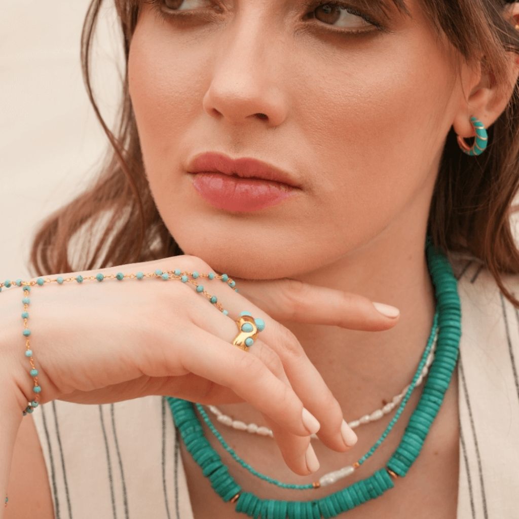 LINYA JEWELLERY - Nomi Turquoise Hand Chain Shahmaran Bracelet, buy at DOORS NYC